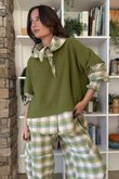 Agnes Plaid Brushed Cotton Neckerchief Blouse Greens